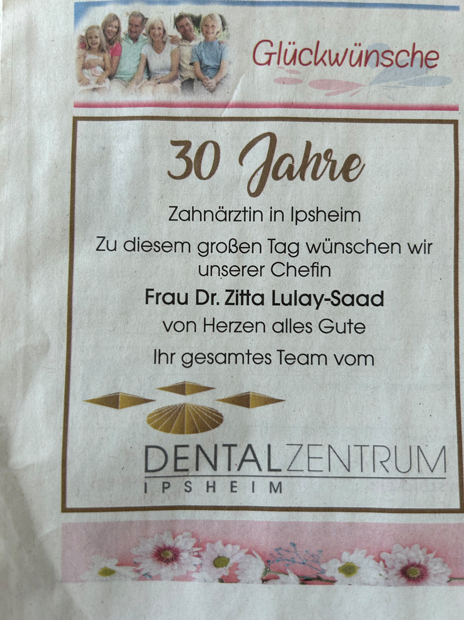 Juli 2023 – 30 Jahre Zahnärztin in Ipsheim